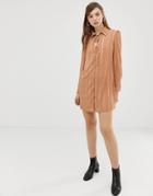 Glamorous Shirt Dress With Ribbon Tie In Subtle Spot-brown