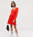 Collusion Tiered Long Sleeve Mini Dress-pink