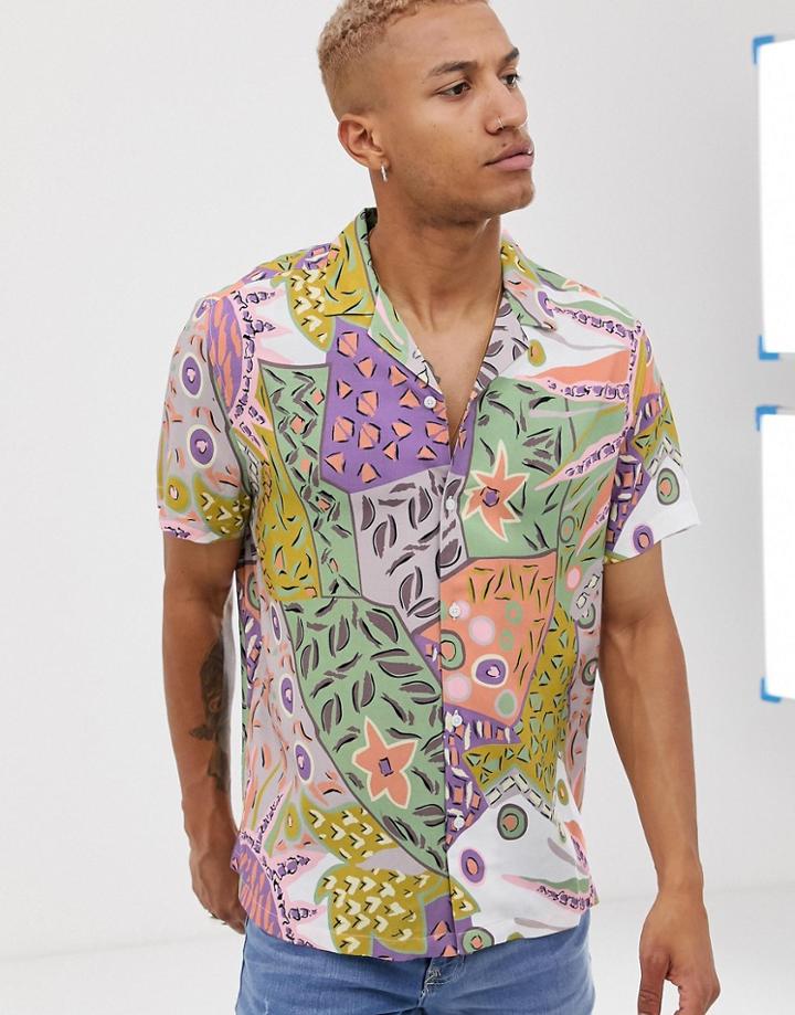 Asos Design Oversized 90s Print Shirt In Khaki And Pink-green