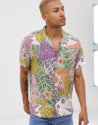 Asos Design Oversized 90s Print Shirt In Khaki And Pink-green