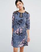 Little Mistress Floral Print And Lace Tunic Dress - Multi