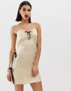 Prettylittlething Valentines Satin Cami Dress With Side Ties In Cream - Cream
