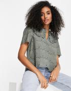 Whistles Eyelet Blouse With Oversized Collar In Khaki-green