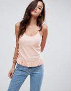 Brave Soul Anita Ribby Tank With Frill Hem - Pink