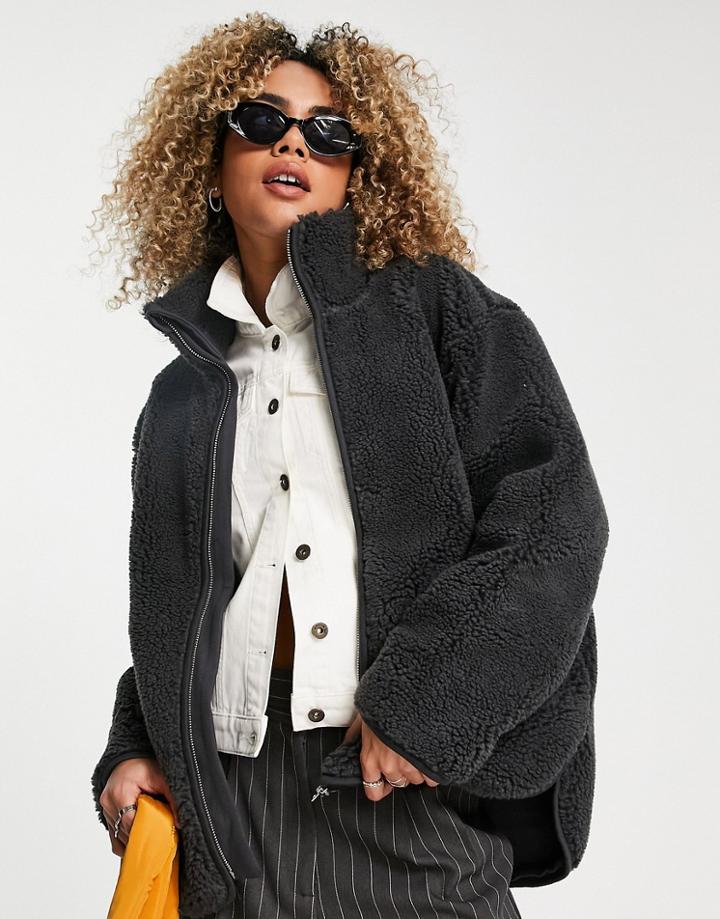 Weekday Peggy Recycled Fleece Jacket In Black