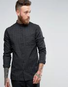 Hoxton Shirt Company Slim Grandad Smart Shirt In Check - Black
