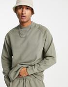 Asos Design Oversized Sweatshirt With Ribbed Panels In Green - Part Of A Set