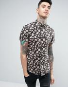 Asos Slim Shirt With Floral Print In Navy - Navy