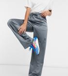 Collusion Set Satin Straight Leg Pants In Silver
