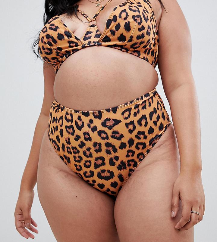 Wolf & Whistle Curve High Waist Bikini Bottom In Leopard Print - Multi