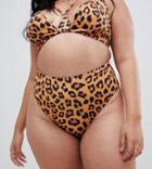 Wolf & Whistle Curve High Waist Bikini Bottom In Leopard Print - Multi