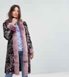 Dolly & Delicious Premium Embroidered Oversized Coat With Fluffy Trim Detail - Multi