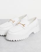 Asos Design Loafers In White Faux Leather On Chunky Sole