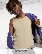 Collusion Fine Gauge Knitted Ribbed Tank In Taupe-grey