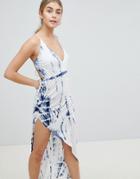 Asos Design Tie Dye Ruched Side Halter Jersey Maxi Beach Dress - Multi