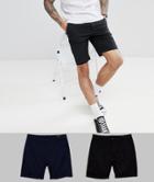 Asos Design 2 Pack Slim Chino Shorts In Navy & Black Save - Multi