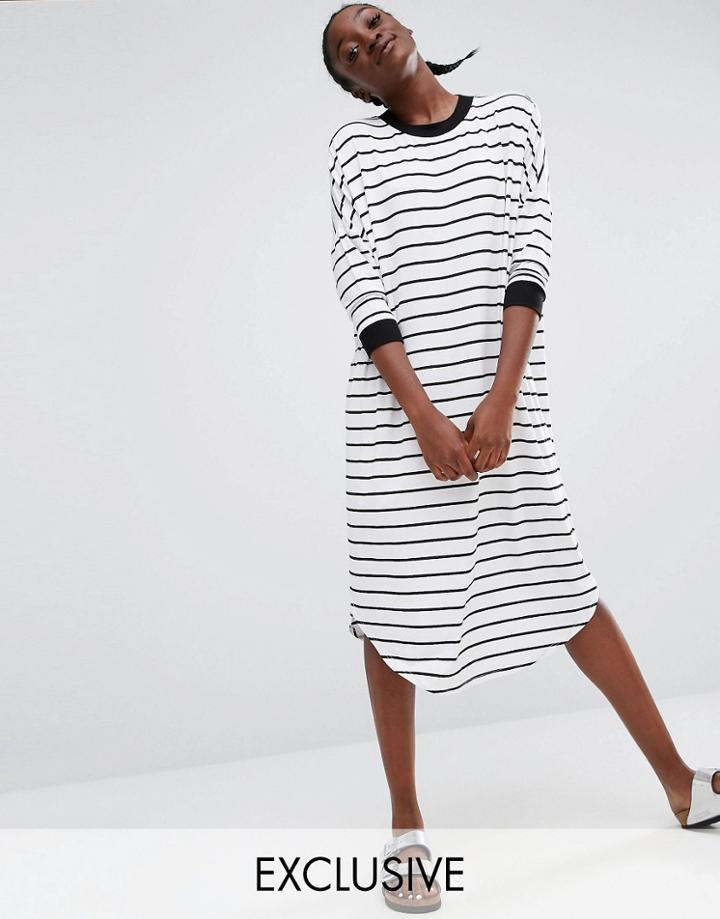 Monki Stripe Oversized Midi Dress - Multi