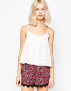 Brave Soul Lace Button Through Cami Top - Off White