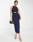 Asos Design Racer Neck Structured Midi Dress With Cut Out Detail-navy