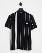 Fred Perry Striped Henley Polo Shirt In Black