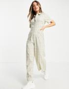 Lola May Wide Leg Jumpsuit In Check-neutral