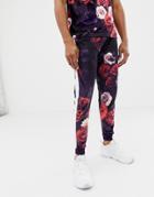 Asos Design Two-piece Skinny Velour Joggers In Floral Print With Side Stripe - Multi