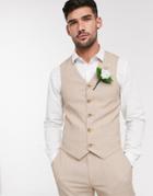 Asos Design Wedding Skinny Suit Suit Vest In Crosshatch In Camel-neutral