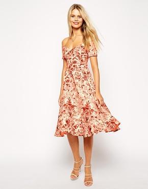 Asos Porcelain Print Bardot Midi Prom Dress - Orange