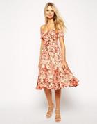 Asos Porcelain Print Bardot Midi Prom Dress - Orange