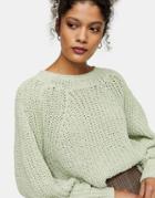 Topshop Chenille Cropped Sweater In Green