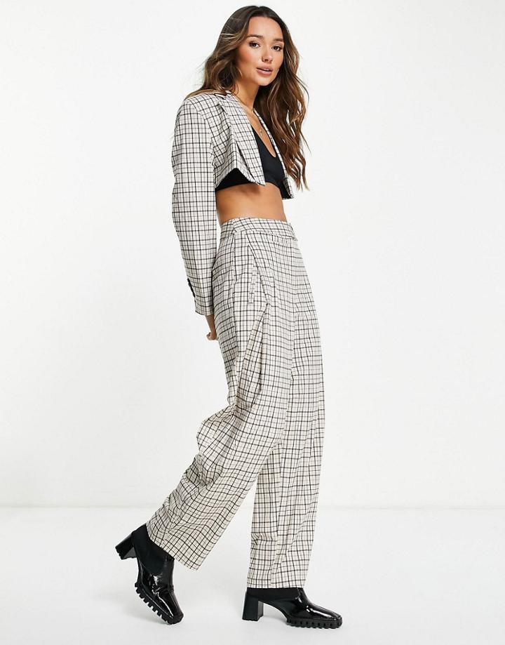 Topshop Wide Leg Pants In Plaid Print-multi
