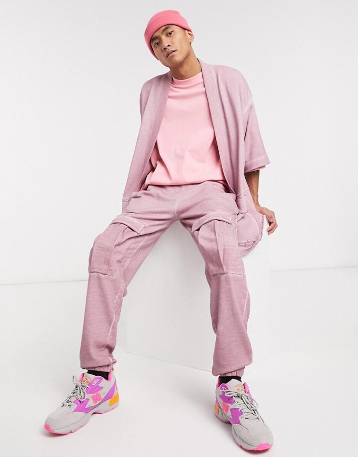 Asos Design Two-piece Tapered Cargo Sweatpants In Washed Purple