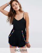 Liquor & Poker Pom Pom Playsuit With Wrap Detail - Multi
