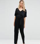Asos Design Maternity Belted Jumpsuit With Kimono Sleeve - Black