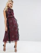 Stevie May Crinkle Chiffon Printed Midi Dress With Tie - Multi