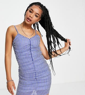 Heartbreak Petite Cami Mini Dress In Blue Check-gray