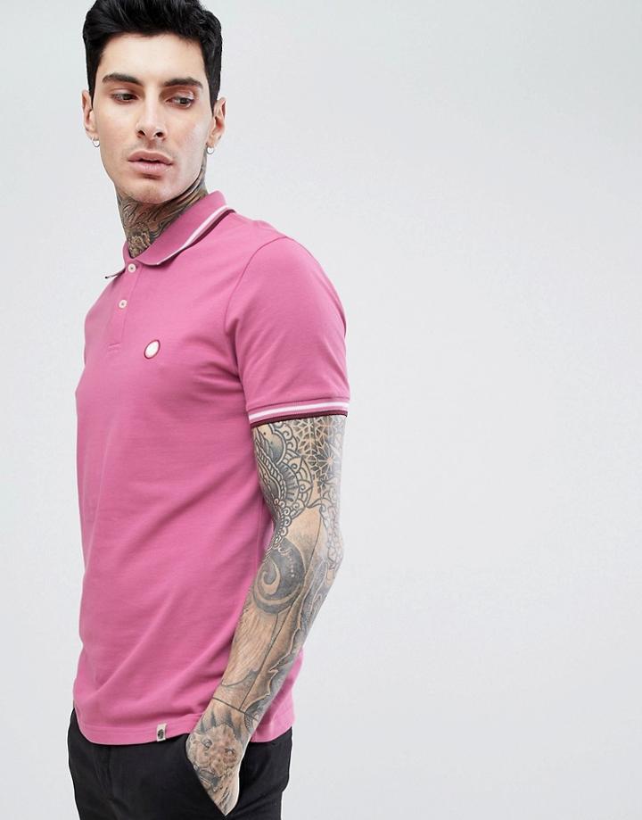 Pretty Green Slim Fit Twin Tipped Logo Polo In Pink - Pink
