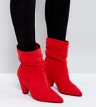 Asos Reeves Wide Fit Slouch Heeled Ankle Boots - Red