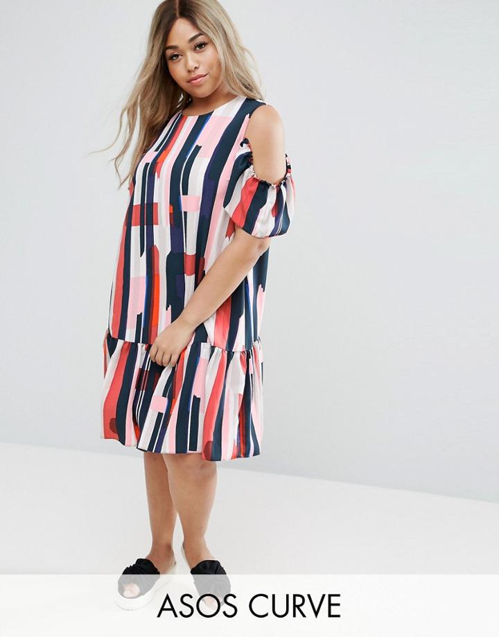 Asos Curve Cold Shoulder Stripe Dress - Multi
