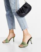 Asos Design Hove Woven Heeled Mules In Olive-green