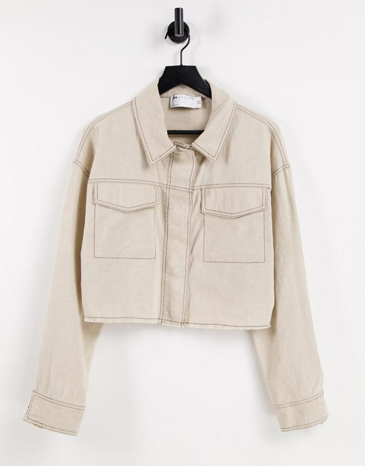 Asos Design Cropped Linen Jacket In Cream-white