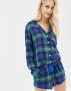 Abercrombie & Fitch Pyjama Shorts In Plaid With Side Panel - Navy