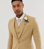 Asos Design Tall Wedding Super Skinny Suit Jacket In Stone Micro Check - Beige