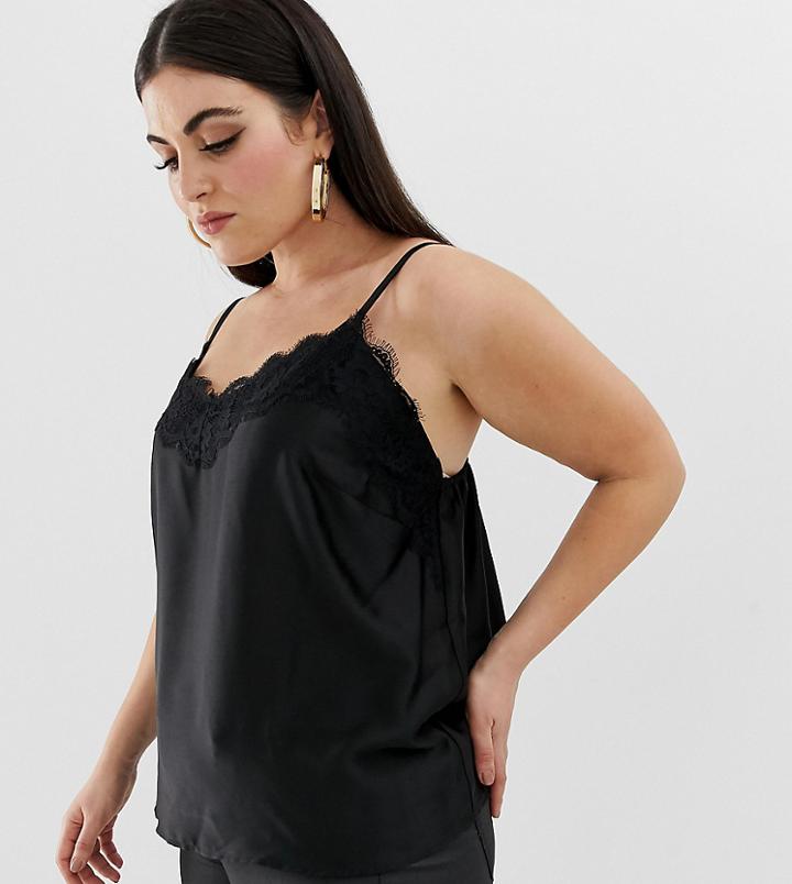 Outrageous Fortune Plus Lace Trim Cami In Black