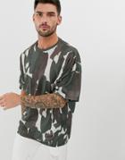 Asos Design Oversized T-shirt With All Over Camo Print-multi