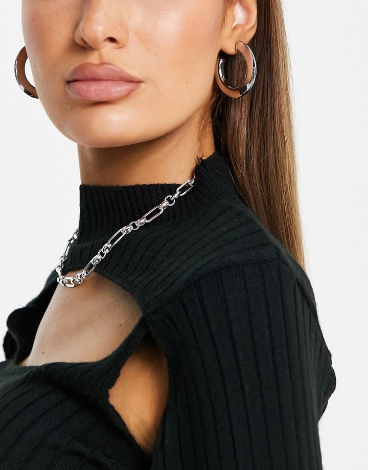 Topshop Clean Oversized Chunky Hoop Earrings In Silver