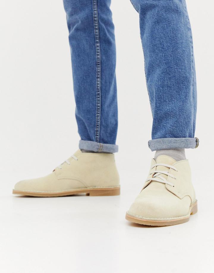 Selected Homme Suede Desert Boot With Teddy Lining - Stone