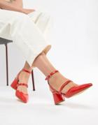 Bershka Multi Strap Block Shoe In Red - Red