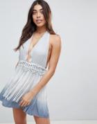 Asos Design Ombre Macrame Fringe Beach Dress - Multi