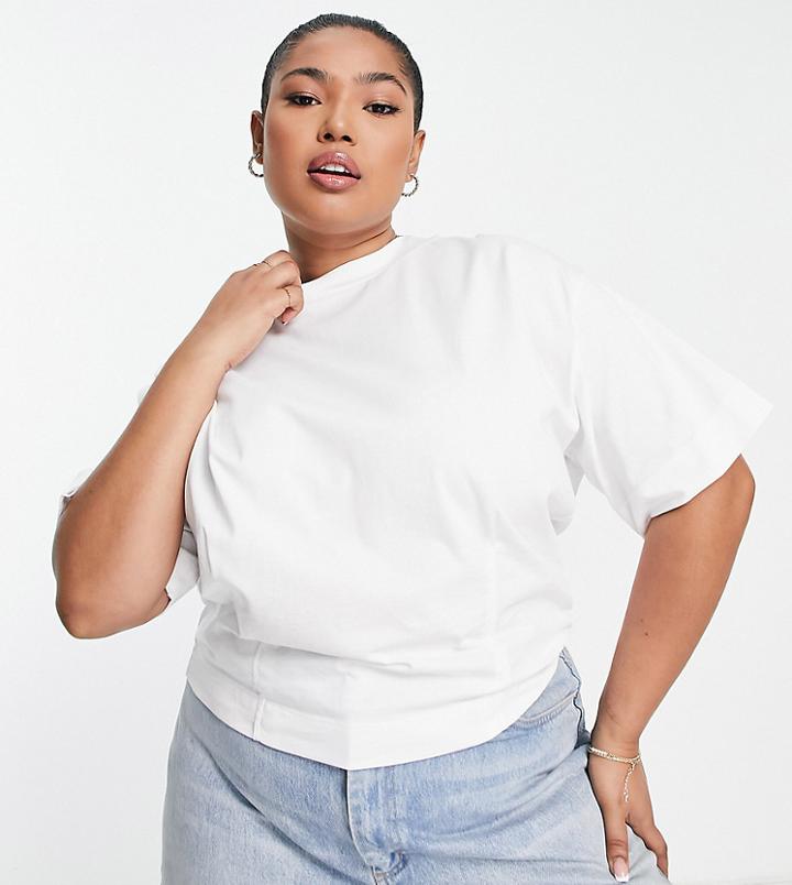 Asos Design Curve Seam Detail Boxy T-shirt In White